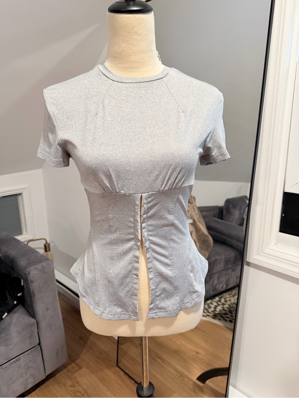Silver Short Sleeve Corset Front Top